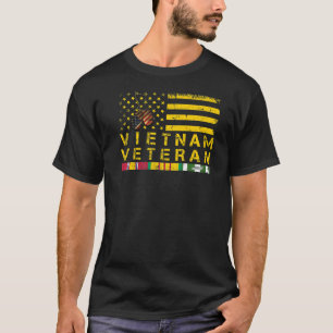 Vietnam Veteran Yellow Text Distressed American Fl T-Shirt