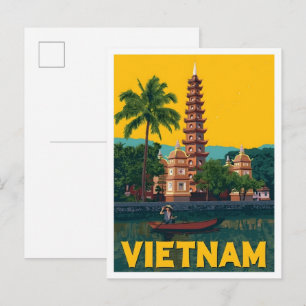 Vietnam Vintage Art Travel Postcard