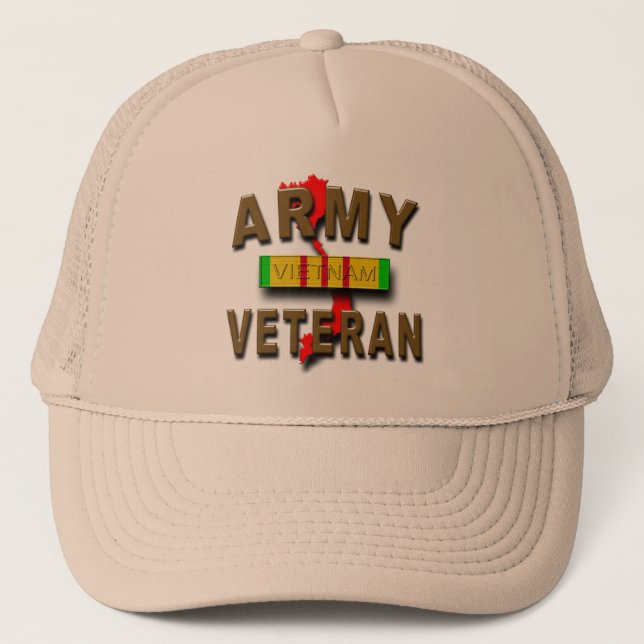 Vietnam War Veteran Service Ribbon, ARMY Trucker Hat (Front)
