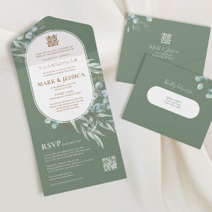 Vietnames Eucalyptus Round Frame Wedding All In One Invitation