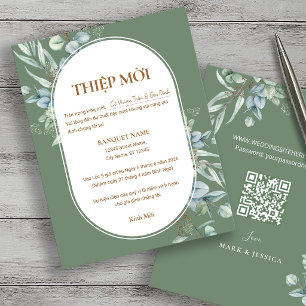 Vietnamese Eucalypt Wedding Thiệp Mời with QR code