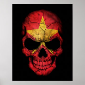 Vietnamese Flag Skull on Black Poster