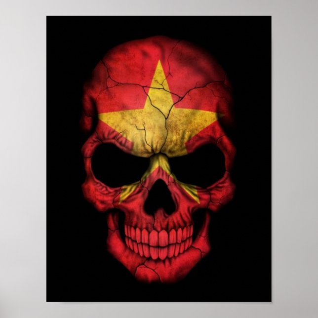 Vietnamese Flag Skull on Black Poster (Front)