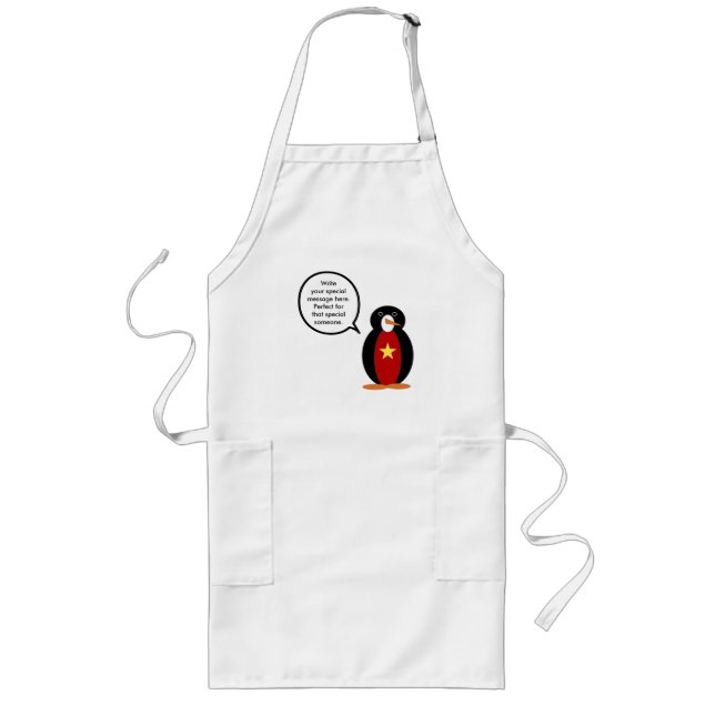 Vietnamese Flag Talking Ms. Penguin Long Apron (Front)