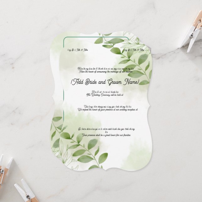 Vietnamese greenery Wedding Card (Front/Back In Situ)
