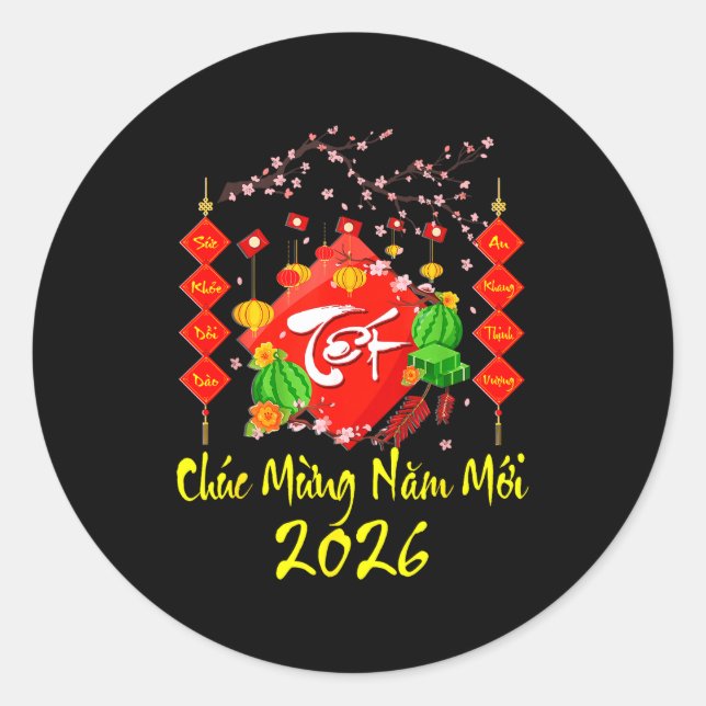 Vietnamese Lunar New Year 2026 Tet Viet Chuc Mung  Classic Round Sticker (Front)