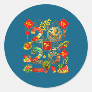 Vietnamese lunar new year - tet viet 2026 year of classic round sticker