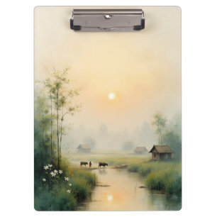 Vietnamese Morning Mist Village Watercolor Art Clipboard