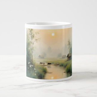 Vietnamese Morning Mist Village Watercolor Art Large Coffee Mug