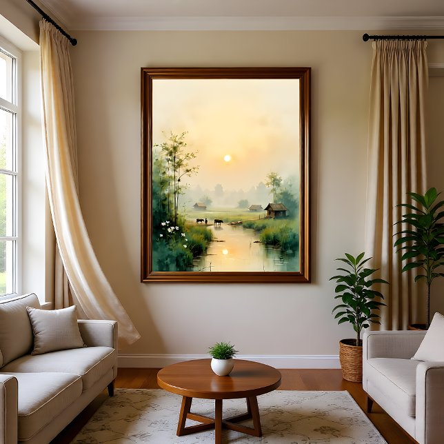 Vietnamese Morning Mist Village Watercolor Art Tea Towel (Creator Uploaded)