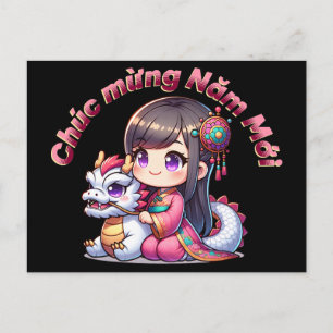 Vietnamese New Year Girl & Dragon Postcard