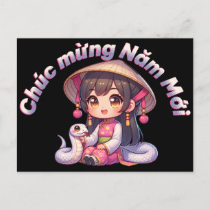 Vietnamese New Year Girl & Snake Postcard