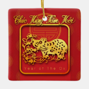 Vietnamese New Year OX paper-cut CRO Ceramic Ornament