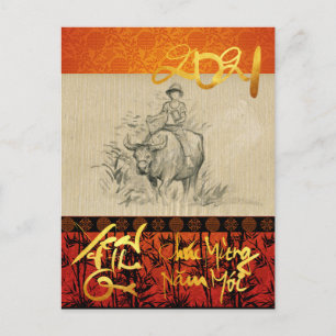 Vietnamese New Year Têt OX and Child 2021 HpostC Holiday Postcard