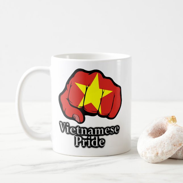 Vietnamese Pride Flag Fist Proud Coffee Mug (With Donut)