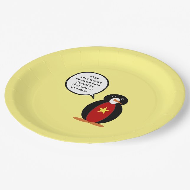 Vietnamese Talking Ms. Penguin Personalised  Paper Plate (Angled)