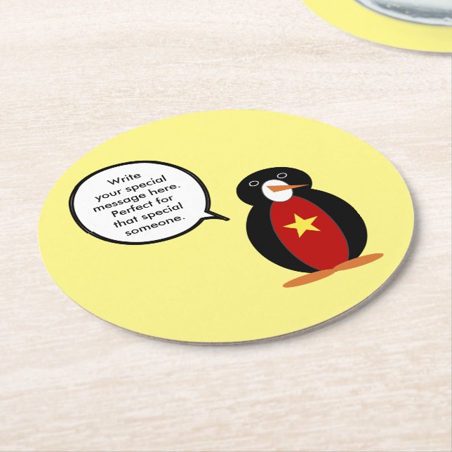 Vietnamese Talking Ms. Penguin Personalised  Round Paper Coaster (Angled)