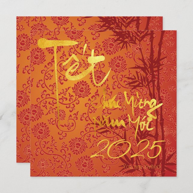 Vietnamese Têt Celebration gold decorated SFC Invitation (Front/Back)