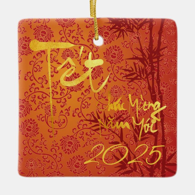 Vietnamese Têt custom 2023 gold decorated SqCO Ceramic Ornament (Front)