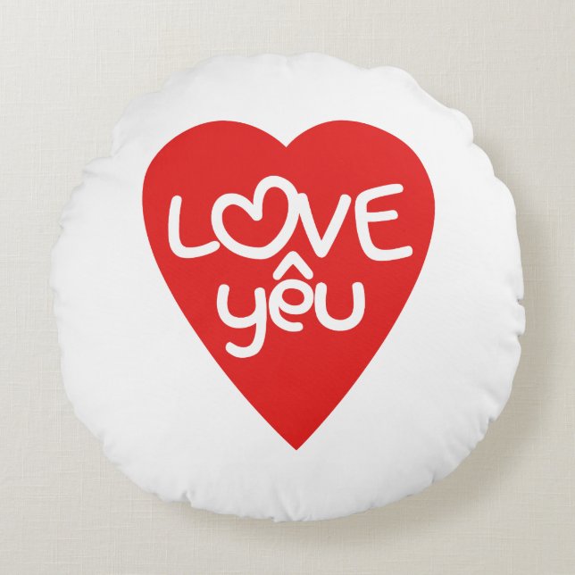 Vietnamese Valentine ♥ Love Yêu ♥ Asian Wordplay Round Cushion (Front)