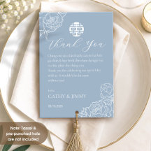 Vietnamese Wedding Peony Dusty Blue Thank You Card