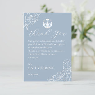 Vietnamese Wedding Peony Dusty Blue Thank You Card
