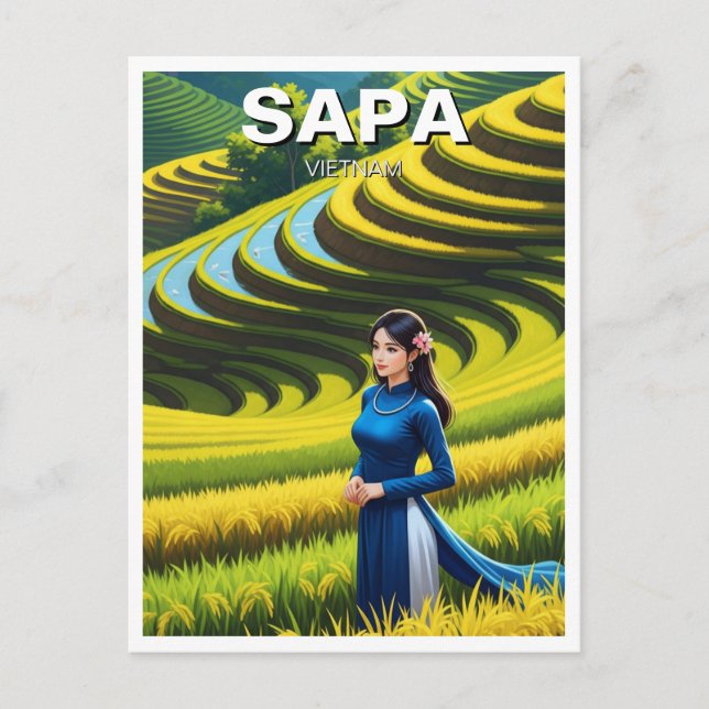 Vietnamese Woman in Sapa Travel Postcard (Front)