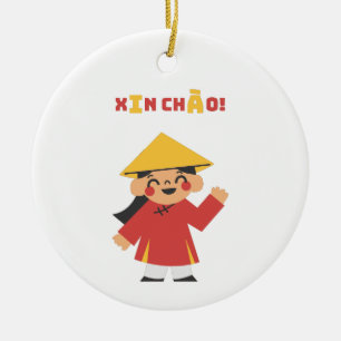 “Vietnamese ‘Xin Chào!’ Keychain – Cultural Gift Ceramic Ornament