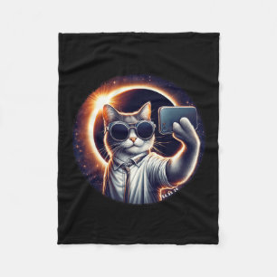 View American Totality 2024 Funny Selfie Cat Solar Fleece Blanket