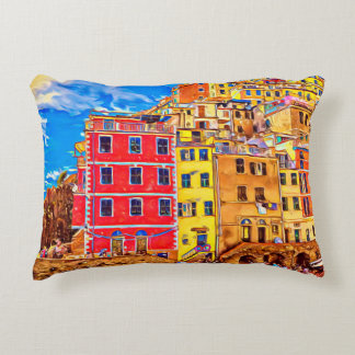 View at colourful houses in Cinque Terre, Italy. S Decorative Cushion
