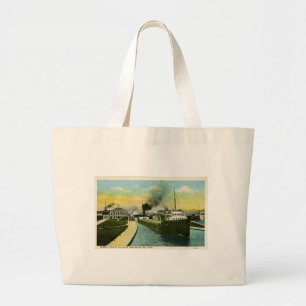 View Below the Soo, Soo Locks, Michigan Large Tote Bag