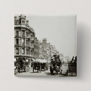 View down Oxford Street, London (b/w photo) 15 Cm Square Badge