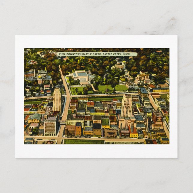 View Downtown Battle Creek, Michigan Vintage Postcard (Front)