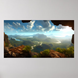 View from a cliff of a beautiful landscape poster