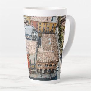 View from above of colorful facades of buildings latte mug