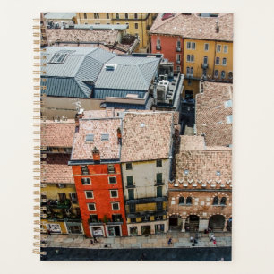 View from above of colorful facades of buildings planner