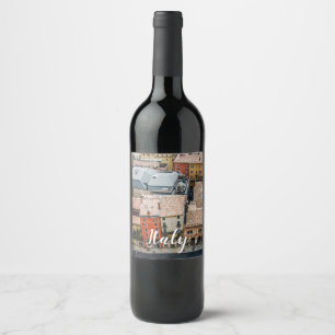 View from above of colorful facades of buildings wine label
