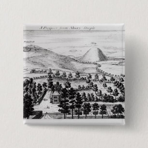 View from Avebury steeple of Silbury Hill 15 Cm Square Badge