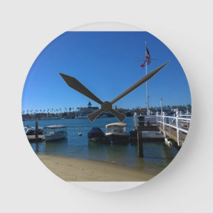 View from Balboa Island, Newport Beach, California Round Clock