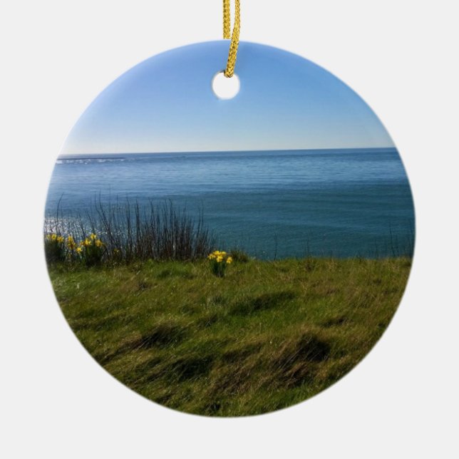 View from Cape Disappointment Lighthouse, WA Ceramic Ornament (Front)