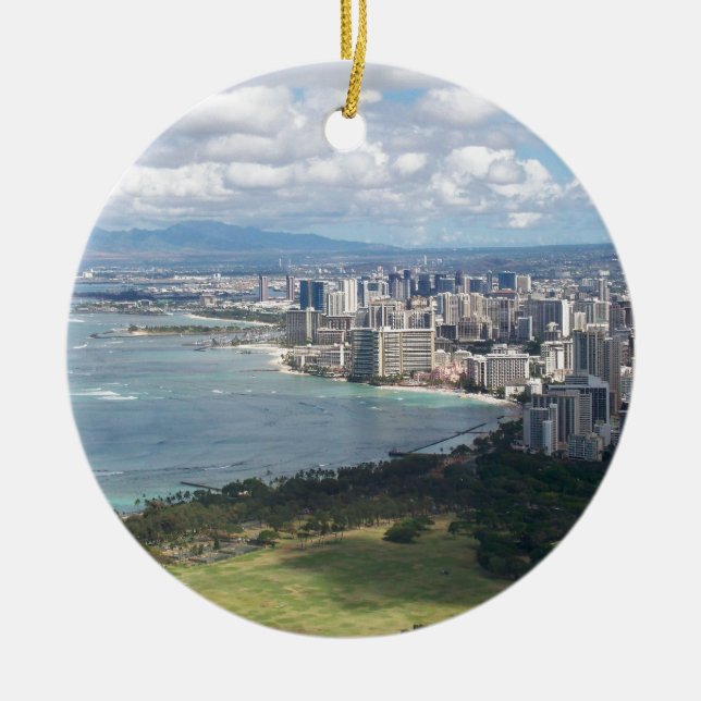 VIEW FROM DIAMOND HEAD- OAHU, HAWAII CERAMIC ORNAMENT (Front)