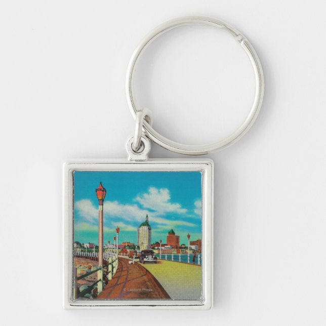 View From Rainbow Pier, Long Beach Key Ring (Front)