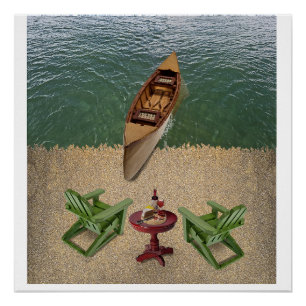 View from the beach with wine and cheese delights poster