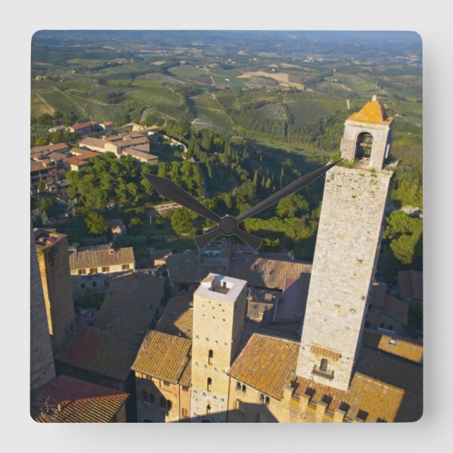 View From Tower, San Gimignano, Siena, Tuscany Square Wall Clock (Front)