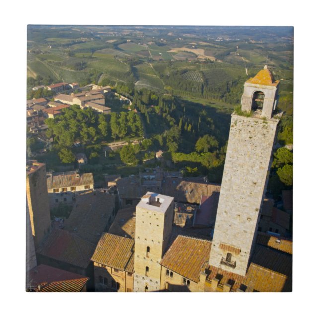 View From Tower, San Gimignano, Siena, Tuscany Tile (Front)