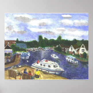 View from Wroxham Bridge Norfolk Broads Poster