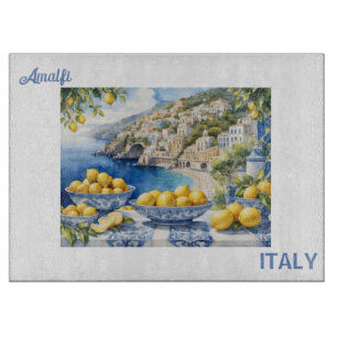 View Italian Amalfi Coast blue white tiles lemons  Cutting Board