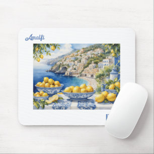 View Italian Amalfi Coast blue white tiles lemons  Mouse Pad