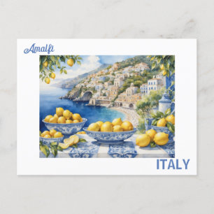 View Italian Amalfi Coast blue white tiles lemons  Postcard