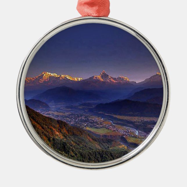 View Landscape  : HIMALAYA POKHARA NEPAL Metal Tree Decoration (Front)